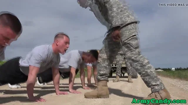 Military orgy hunks drilling ass outdoor