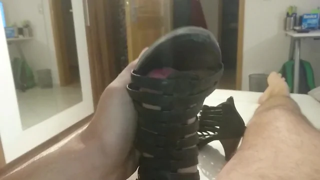 Fuck her black sandals hard and put a great load in them