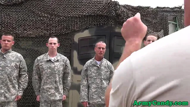 Military orgy hunk facialized during training
