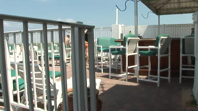 Horny gay dudes suck and fuck each other on a deck chair