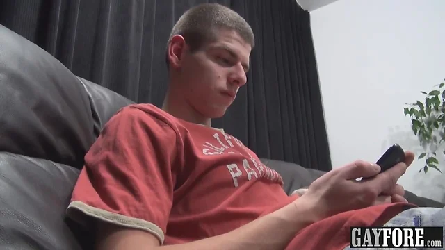 Twink Jacob tugging on his long foreskin and sucking himself