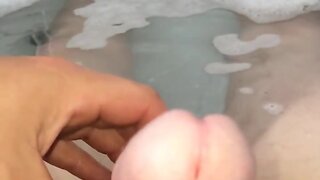 Stroking my hard white cock in the bath HD
