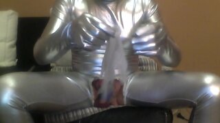 in silver catsuit and a dilator onto bbw gewixxt