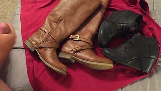 Cum on wifes riding boots and black toms wedges booties