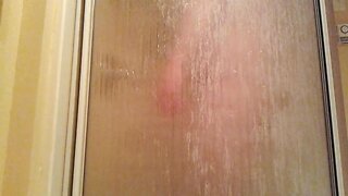 Fat guy jerking in the shower