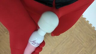 red zentai suit with vibrator
