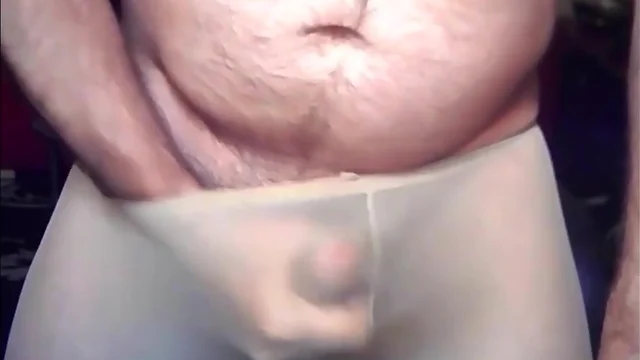 Hairy daddy cum in pantyhose