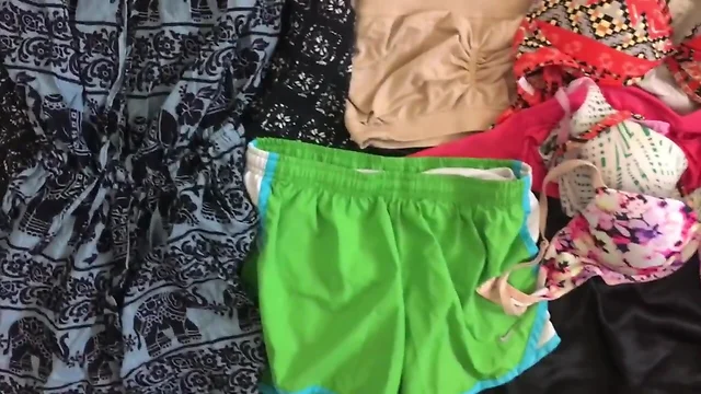 Bikinis bras skirt workout short cum on