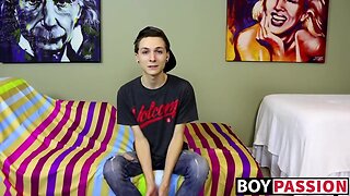 New cute and horny twink Trey Bentley interview and jack off