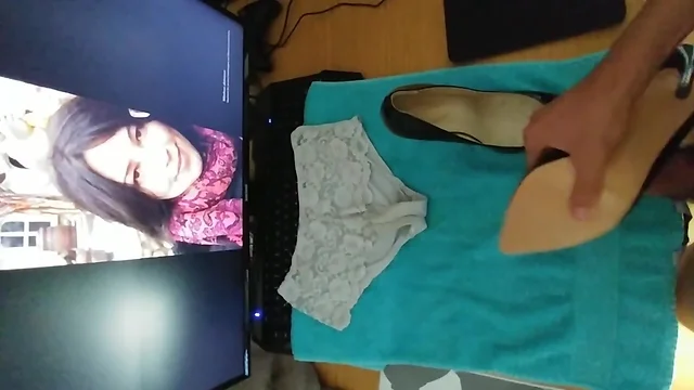 Cum on my hot aunt's stolen High Heels and stolen Panties