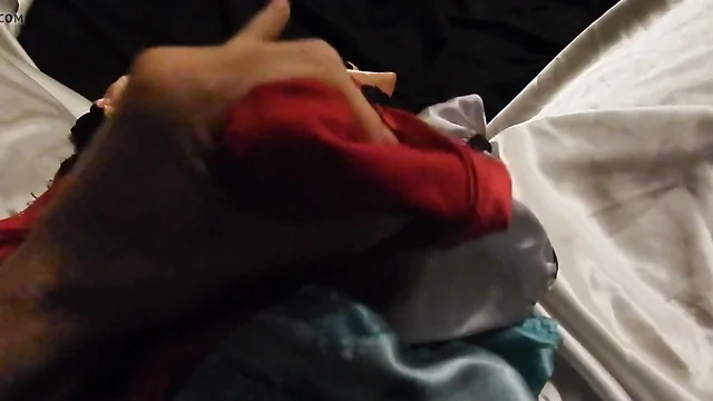 Wanking into dry spunk and pussy stained satin panties