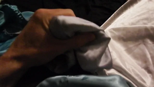 Wanking into dry spunk and pussy stained satin panties