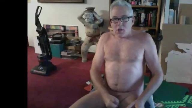 mature dad with glasses empties his balls