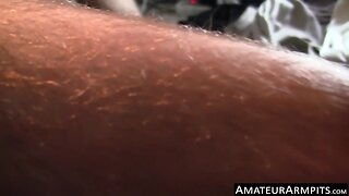 Hairy cock sucker loves sniffing his hairy armpits solo