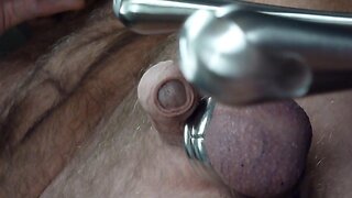 Prostate milking onto mirror, filmed viewing reflection