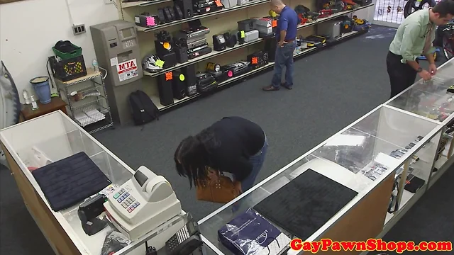 Pawnshop thief fucked and facialized in trio