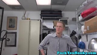 Straight blonde guy rides black cock for job