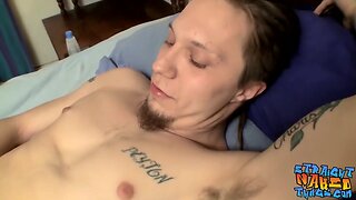 Long haired twink Max Ward strokes his massive fuck stick
