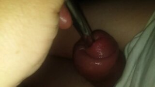 Urethral sounding extremely pumped cock