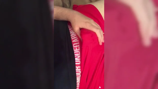Booty shorts with lots of pre cum (and cumshot)