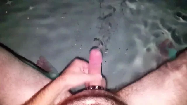 Nude in pool hands free masturbate cum underwater