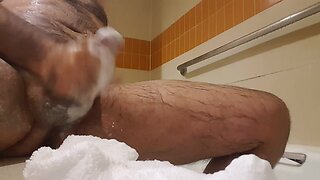 Soapy Jerk Off in Shower. Nice cum shot. Hairy Bear