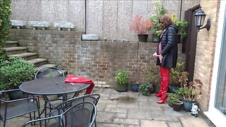 Alison - Piss and Cum in Red PVC Skirt and Thigh Boots