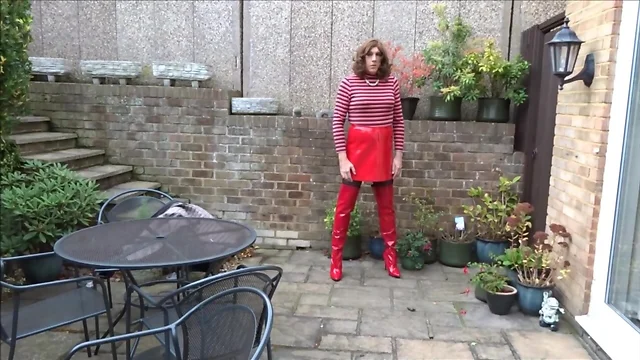 Alison - Piss and Cum in Red PVC Skirt and Thigh Boots
