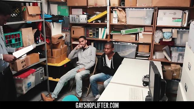 GayShoplifter - Black hung mall cop barebacks two young shoplifting perps