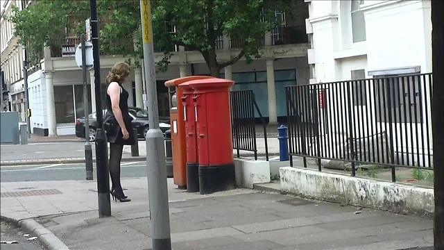 Sexy Transvestite jacking out side the post office