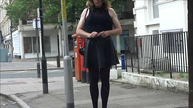 Sexy Transvestite jacking out side the post office