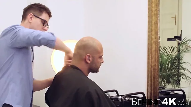 Bald lad Thomas Friedl barebacks teen hairdresser