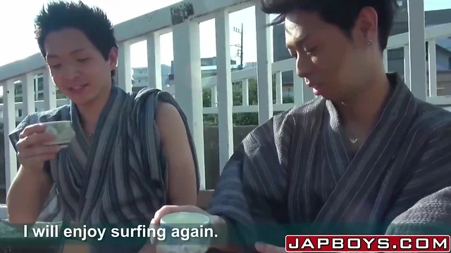 Japanese teenager takes off his kimono to get hammered hard