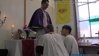 Mischievous boys have freaky anal 3some with a priest