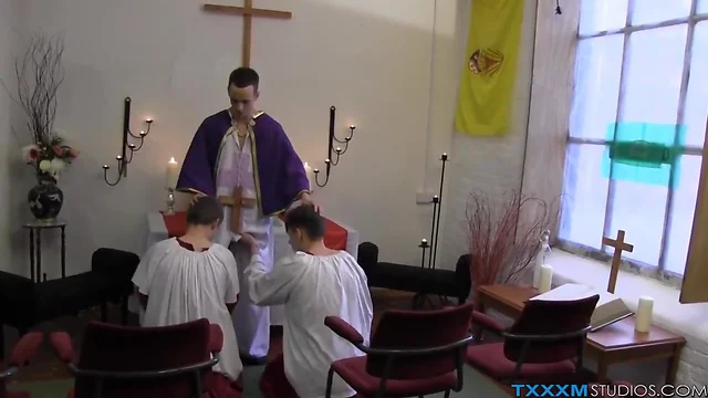Mischievous boys have freaky anal 3some with a priest