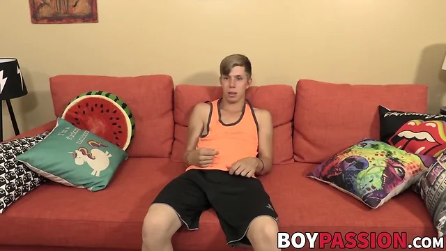Boy plays with pocket pussy and goes up after an interview