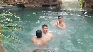 Outdoor 3some Anal Train with a Muscular Hunk!