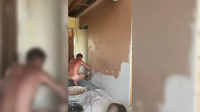 Naked builder plastering part 1