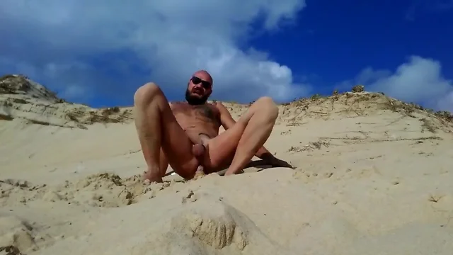 guy fucks  himself on the beach with a  wooden dildo  scene 2