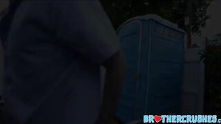 Nerdy teenager step brother fucks older brother in back yard