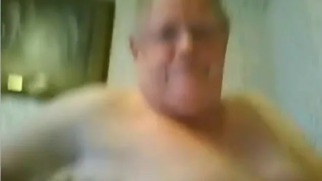 Chubby old man masturbating off on the bed