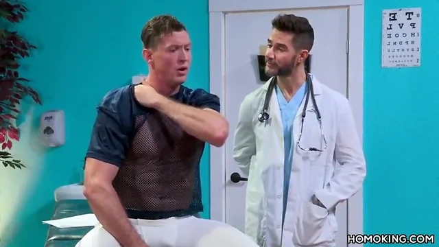 Large cocked gay athlete visits the doc