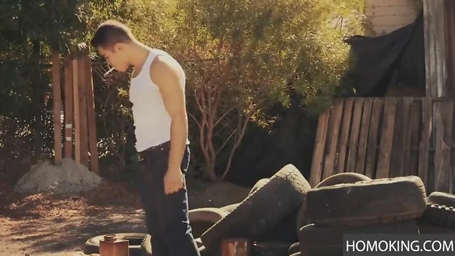 A hot day for two hot gay guys in the backyard