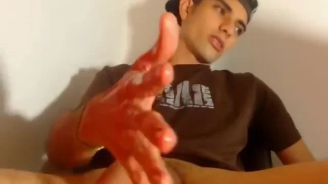 Latin boy strokes his big penis on cam and goes up