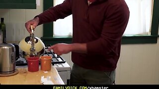 Familydick - caring stepgrandpa fucks a twink in the kitchen