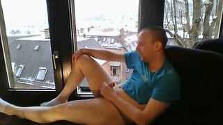 Naked fapping in front of window