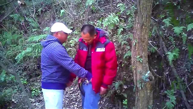 Asian bear daddies getting it on in the woods