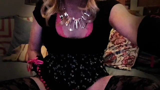 Sissy erika69tv on cam strips, strokes and goes up