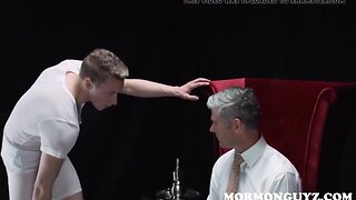 Blonde mormon twink boy anal play with church president