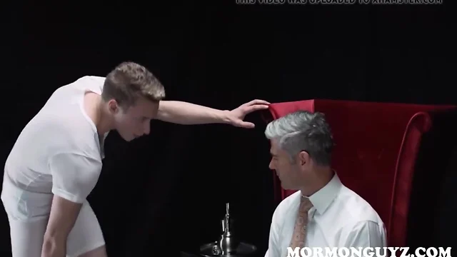 Blonde mormon twink boy anal play with church president